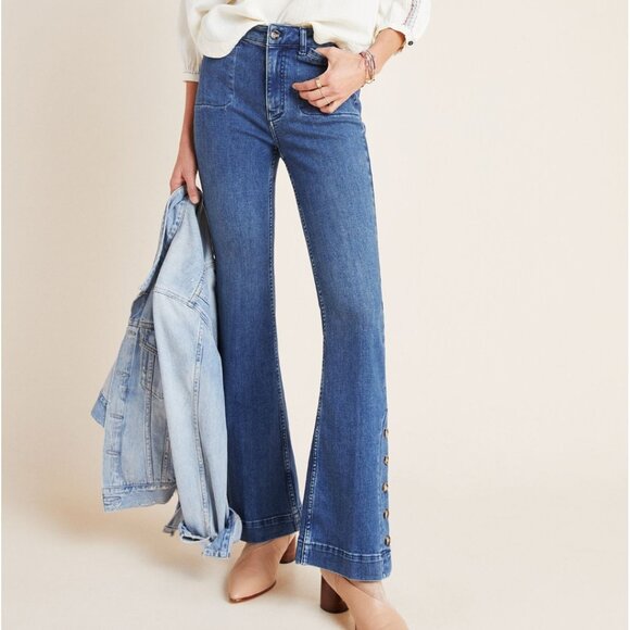 NWT Pilcro and The Letterpress Button-Hem High-Rise Bootcut Jeans - Picture 1 of 11